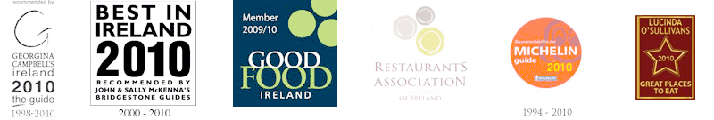 Rinuccini - Georgina Campbell's Guide, Michelin Guide, Bridgestone Guie, Feile Bia, Restaurant Association of Ireland, Lucinda O'Sullivan's
